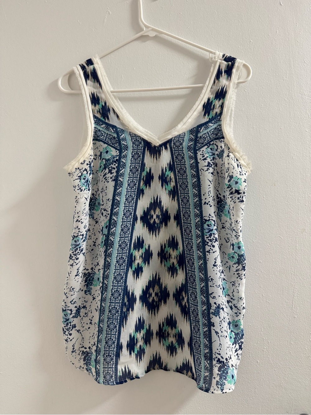 Charming Charlie White Camisole with Navy & Teal Pattern